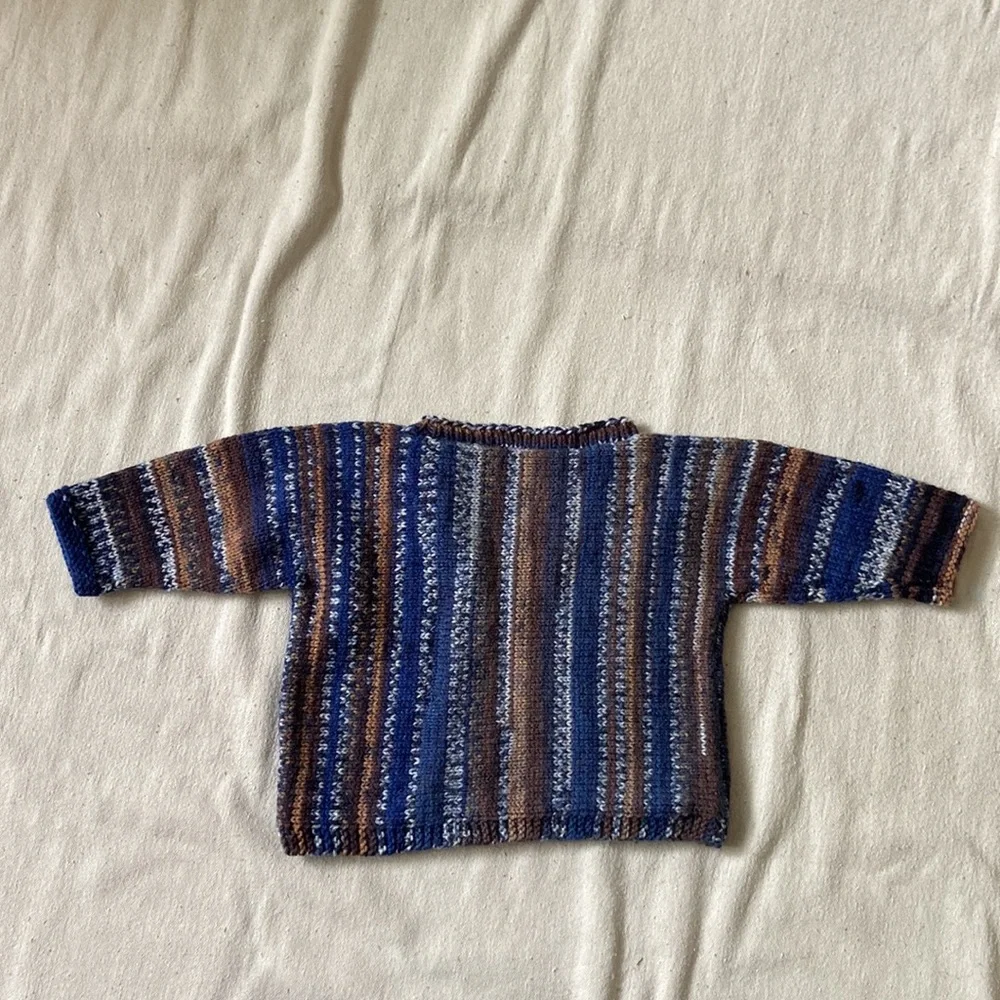 HANDMADE WOOL Hand Knit Sweater Sweatshirt Jacket Jumper Pullover Cozy Blue
